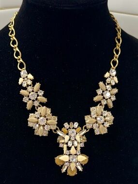 J.Crew Crystal Floral Statement Necklace Gold Tone